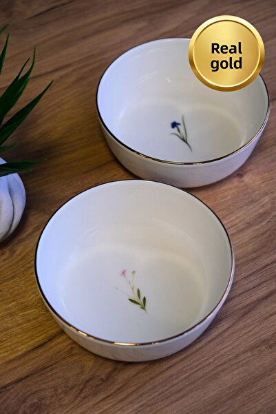 tabakevi Tabak Evi Porcelain Natura Mixed Gold Gilded Bowl 13,50X4Cm 460Cc 2 Pieces