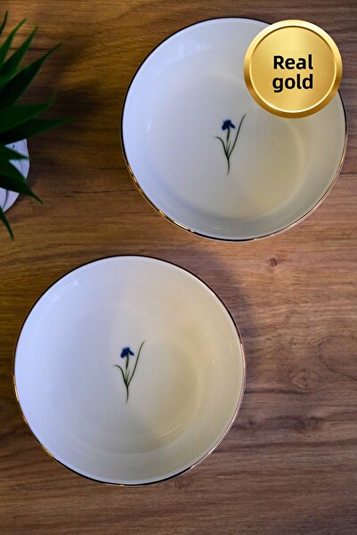 tabakevi Tabak Evi Porcelain Natura Iris Gold Gilded Bowl 13,50X4Cm 460Cc 2 Pcs