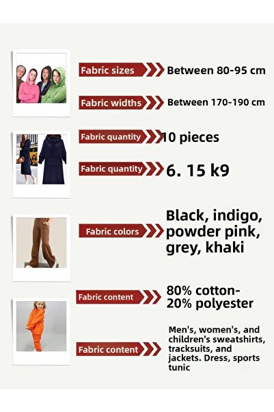 Yiğit Kumaş 3 Yarn Combing Cotton Fabric Set, 10 Pieces with Lengths Ranging from 80-95 cm