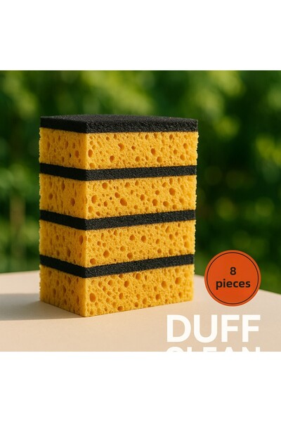 DUFF CLEAN 8 Pieces of Fiber Flat Dishwashing Sponge Durable Wide-Pore Kitchen Sponge