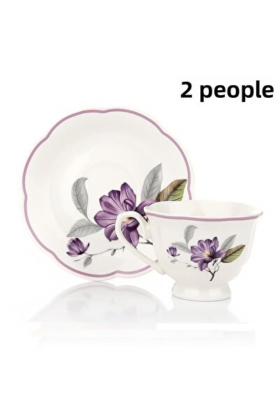Altabi Turkish Coffee Set for 2 People Porcelain – Purple Floral Pattern |   90 ml