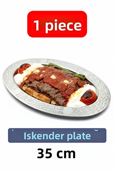 Binbir Trend Oval Chrome Steel Alexander and Serving Plate – Authentic Engraved, 35 cm