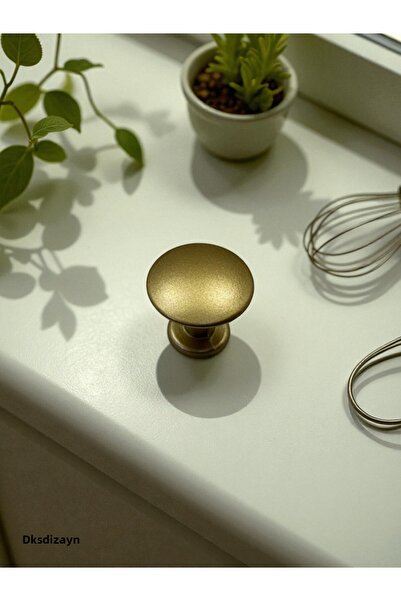 DKSDİZAYN Flat Button Matte Gold Knob Handle - Furniture Drawer Kitchen Cabinet Handle Knob - 25 mm