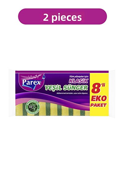 Parex Classic Green 8-Piece Flat Sponge Double Pack