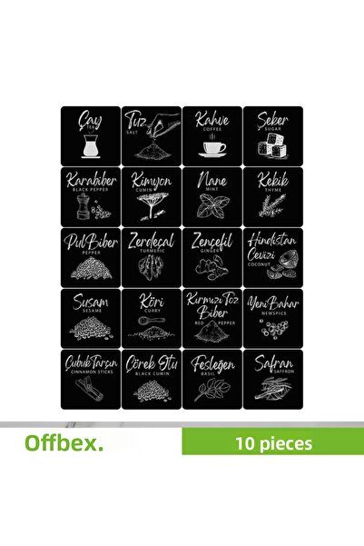 OFFBOX ملصق توابل لحاوية التخزين اللاصقة - 20 نوعًا - 10 قطع