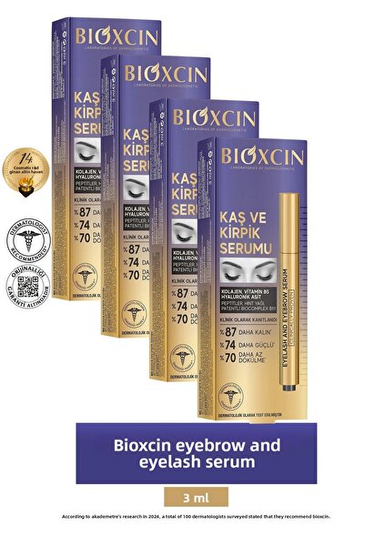 Bioxcin Eyebrow Eyelash Serum - Collagen Hyaluronic Acid Castor Oil Keratin Peptides 4 Pcs
