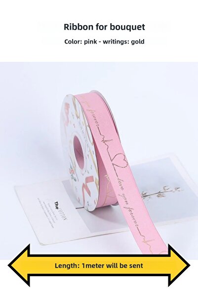 COLORPAK Ribbon for Flower Bouquet Pink (1 Meter Length) 2.5 cm Width (Love You Forever Printed)