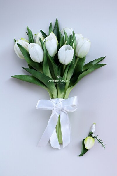 Yapay Çiçek Deposu Pure Posture Bride Premium Realistic Tulip Bouquet Set of 2