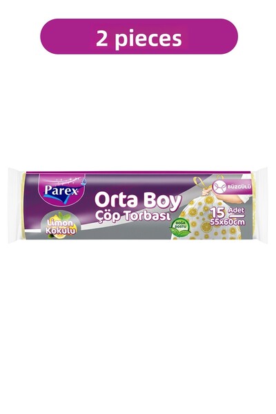 Parex Premium Drawstring Garbage Bags Lemon Scented 15-Piece Medium Size 55 X...