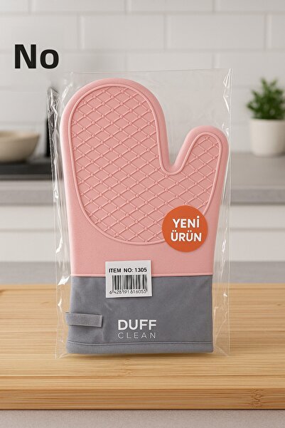 DUFF CLEAN 1 قطعة قفازات سيليكون مقاومة للحرارة العالية مقاومة للحريق مقاس 35.5 سم قفازات فرن وردي