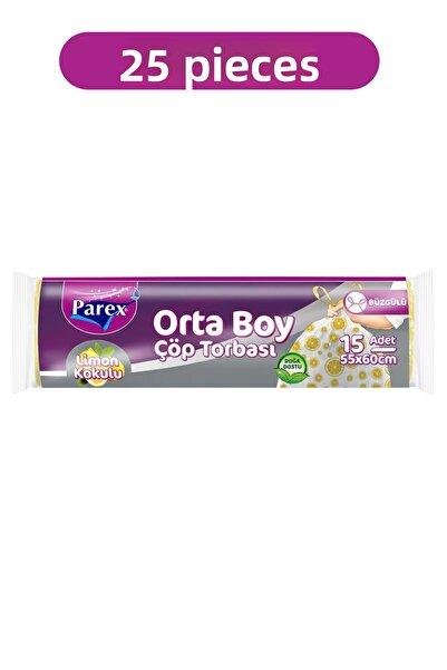 Parex Premium Drawstring Garbage Bags Lemon Scented 15-Piece Medium Size 55 X...