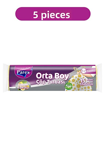 Parex Premium Drawstring Garbage Bags Lemon Scented 15-Piece Medium Size 55 X...