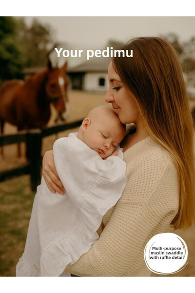 Pedimu White Color Ruffle - Multi-Purpose Muslin Blanket.
