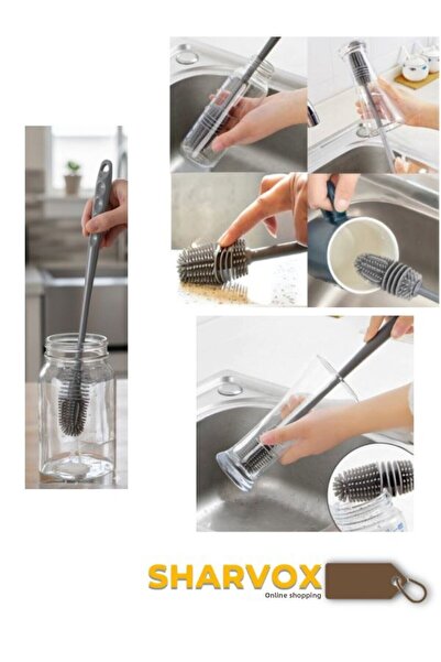 Sharvox Perie de spălat borcane din silicon, lungă, cu cu curele de capete, d...