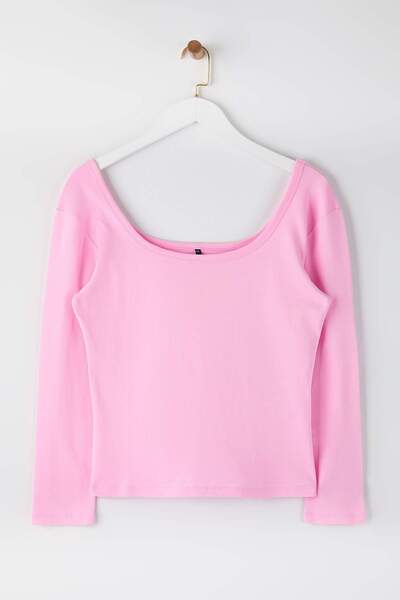 Trendyol Curve Pink U-Neck Knitted Plus Size Blouse Tbbaw26Af00112