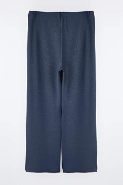 Trendyol Curve Gray Ribbed Detailed Wide Leg /Wide Leg Plus Size Sweatpants Tbbaw26Aj00005