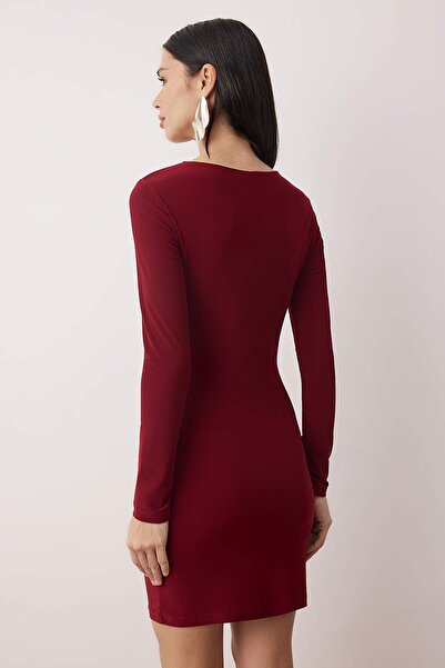 Trendyol Collection Burgundy Bodycon Knitted Short Chic Evening Dress Night Graduation Dress Tprss25El00159