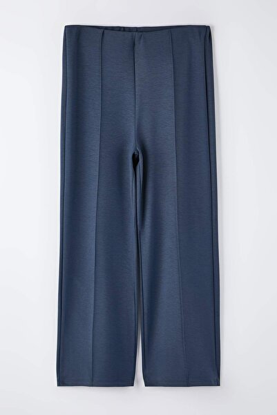 Trendyol Curve Gray Ribbed Detailed Wide Leg /Wide Leg Plus Size Sweatpants Tbbaw26Aj00005