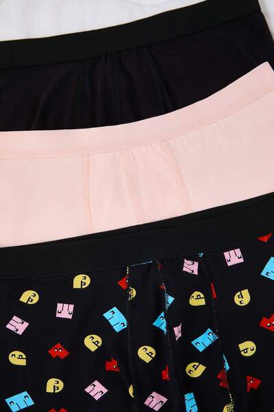Trendyol Collection Black Patterned-Solid 3-Pack Cotton Boxer Tmnaw22Bx0010