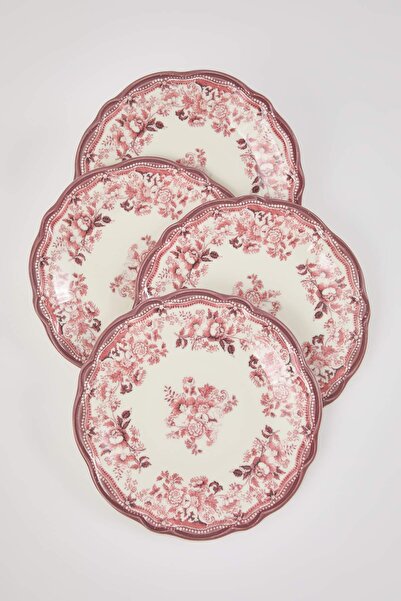 TRENDYOLMİLLA HOME طقم أطباق حلوى من البورسلين بنمط الزهور العتيقة مكون من 4 قطع - أحمر TPHAW26TBK00067