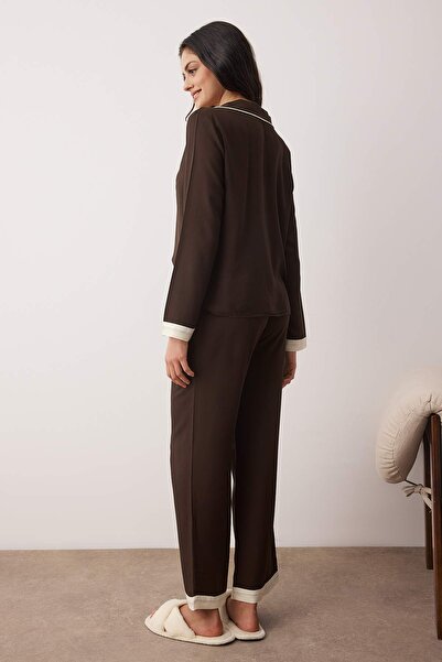 Trendyol Collection Brown Straight Shally Woven Pajama Set Thmaw26Pt00088