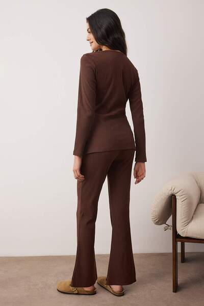 Trendyol Collection Brown Straight Belted Camisole Knitted Pajama Set Thmaw26Pt00003