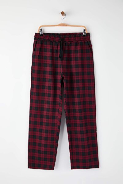 Trendyol Collection Burgundy Wide Cut Plaid / Checkered Woven Pajama Bottoms Thmaw21Pj0013
