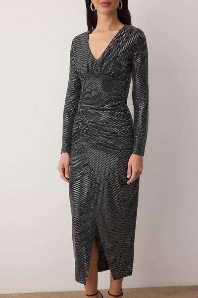 Trendyol Collection Gray Bodycon Sequin Midi Unlined Party Dress Tpraw26El00123