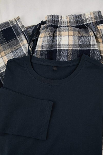Trendyol Collection Navy Blue Regular Plaid / Checkered Woven Pajama Set Tmnaw26Pt00061