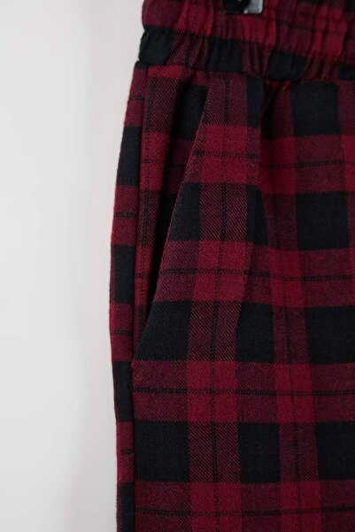 Trendyol Collection Burgundy Wide Cut Plaid / Checkered Woven Pajama Bottoms Thmaw21Pj0013