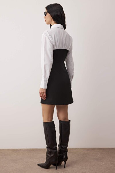 Trendyol Collection Black-And-White Color Block Bodycon Buttoned Short / Mini Woven Dress Twoss24El00751