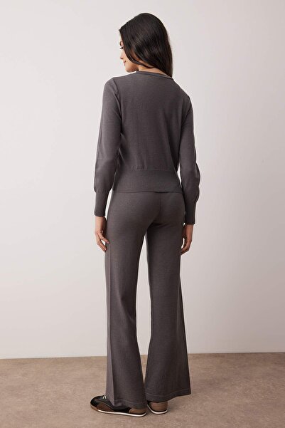 Trendyol Collection Wardrobe Essentials Anthracite Mercerized Look Knitwear Cardigan-Pants Bottom-Top Set | Twoaw26Au00003