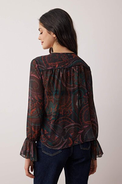 Trendyol Collection Multi-Colored Boho Chiffon Ruffle and Rubber Detailed Shirt Twoss25Go00141