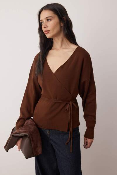 Trendyol Collection Brown Double Breasted Collar Knitwear Cardigan Tedaw25Hi00025