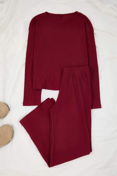 Trendyol Collection Burgundy Corded Fabric Knitted Pajamas Set Thmaw21Pt0684