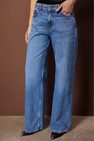 Trendyol Collection Blue Regular Waist Wide Leg Jeans Twoaw26Je00304