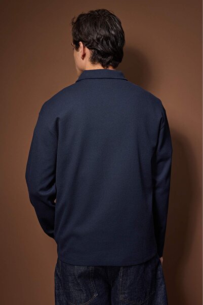 Trendyol Collection Navy Blue Oversize Polo Neck Plain Polo Neck T-Shirt/Sweatshirt Tmnaw26Po00000