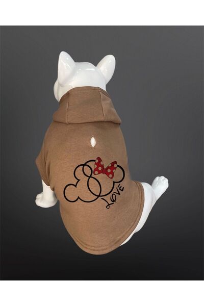 Buddy Store سويت شيرت بغطاء للرأس مطبوع عليه Love Mickey باللون البيج