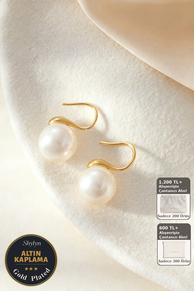 Shylyn 925 Ayar Gümüş Sade Altın Kaplama İnci Küpe