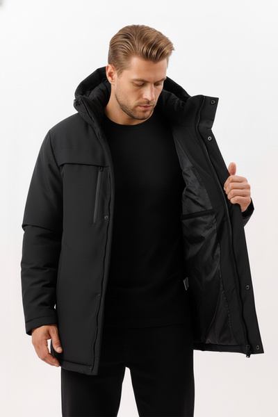 D1fference Men's Black Windproof Hooded Winter Parka - Coat & Coat