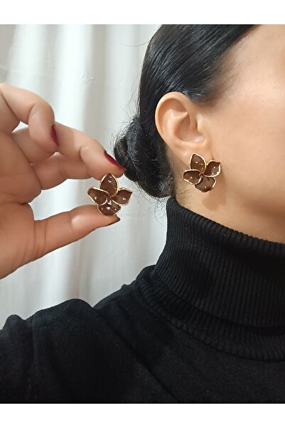 MODAMİRA AKSESUAR Çiçek Modeli Kadın Küpe | Kahverengi
