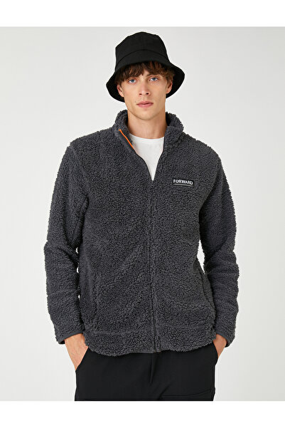 Koton Φούτερ με γιακά με σλόγκαν με στάμπα τσέπη με φερμουάρ