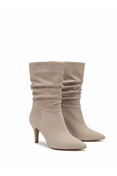 KÜLTÜR ADIM AYAKKABI KADIN İNCE TOPUK KÖRÜKLÜ YARIM SÜET ÇİZME