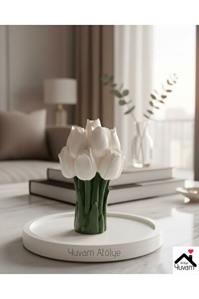 Yuvam Atölye HANDMADE | ELYAPIMI Lale Buketi Dekotarif Set | Beyaz lale buket...