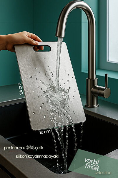 Varbifırsat Stainless Steel Cutting Board – 16X24 cm |   , Durable and Metal Cutting Sheet