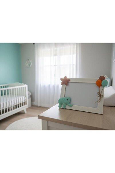 Leobabyroom إطار غرفة الأطفال/الرضع بلون النعناع - فيل بني، نجمة برتقالية مفصلة