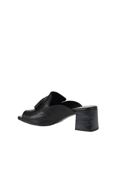 Bueno Shoes Black Leather Women's Heeled Slippers 01Wn1307