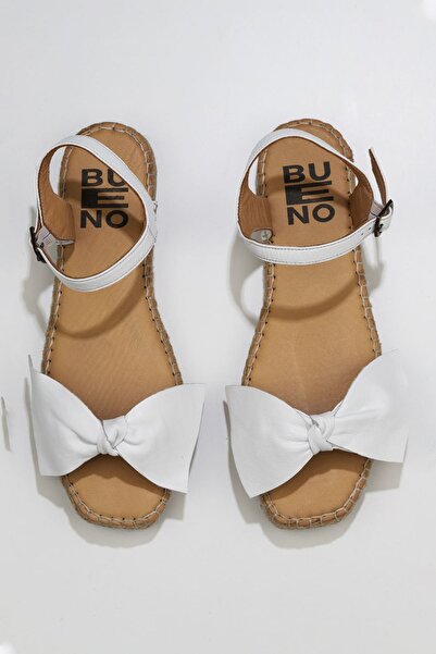Bueno Shoes Γυναικεία Λευκά Δερμάτινα Σανδάλια Espadrille - 01wu5206