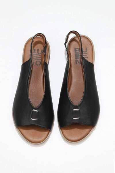 Bueno Shoes Μαύρα Δερμάτινα Γυναικεία Flat Σανδάλια 01ws2512