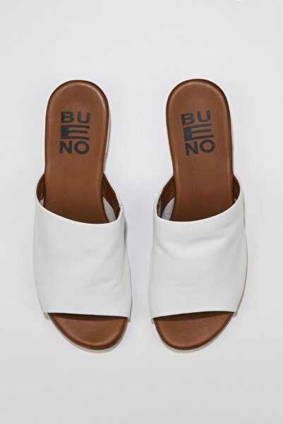 Bueno Shoes شبشب نسائي مسطح من الجلد الأبيض 01wu3100